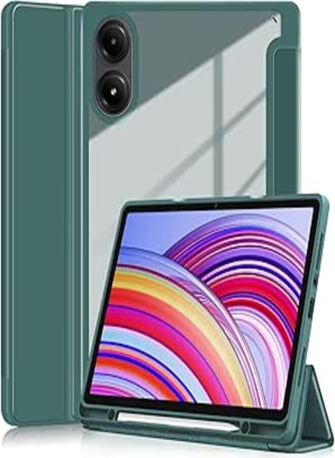 Case for Redmi Pad Pro with Pen Holder 12.1 Inch 2024, [Auto Wake/Sleep] Transparent Back Cover for Tablets Xiaomi Redmi Pad Pro (Dark Green)